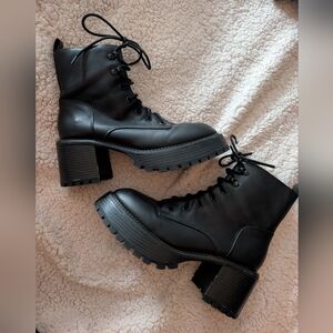 Black Lace-Up Platform Combat Boots